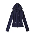 Nauwsluitende katoenen hoodie met rits voor dames in donkerblauw voor yoga en sport - S / Tops / Marineblauw