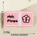 Korean style pink embroidered patch with 'rich flower' text and 4.6x2.7cm size info - Pink Rectangle Flower Style (2026.4.21) / 1 Piece/Pack (2.7x4.6cm)