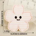 Pink and white checkered flower embroidery patch with smiley face for DIY clothing decor - Pink Gingham Flower (Style 1) / With Hot Melt Adhesive