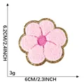 Parche bordado de chenilla de flor rosa con borde de purpurina dorada para DIY - Forma de Flor (C5R-A-2-8) / 1 Pieza