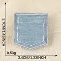 Light blue denim fake pocket embroidered patch with white stitching, size 3.4x3.7cm - Size 2 (3.7x3.4cm)
