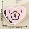 Cute heart-shaped pink embroidered patch with Rich Flower text and dollar sign motif - Pink Heart Flower Style (2026.4.21) / 1 Piece/Pack (4x4.7cm)