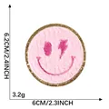 Parche bordado de cara sonriente rosa con ojo de rayo para fundas de móvil DIY - Cara Sonriente de Rayo (C5R-A-3-1) / 1 Pieza