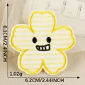 Yellow gingham flower embroidered patch for DIY clothing accessories, 6.2cm x 6.1cm - Yellow Plaid Flower (Style 3) / With Hot Melt Adhesive
