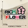 Embroidered pink flower RICH FLOWER decorative patch for DIY hair accessory decor - Letter Flower Combo Style (2026.4.21) / 1 Piece/Pack (3x4.5cm)