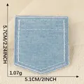 Light blue denim faux pocket iron-on patch for clothing decoration and bag DIY - Size 3 (5.7x5.1cm)