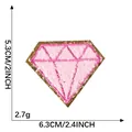 Parche bordado de chenilla de diamante rosa para planchar con borde de purpurina 6,3x5,3cm - Diamante Rosa (C5R-A-2-11) / 1 Pieza