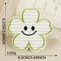 Embroidered flower patch with green plaid border and smiley face design for DIY clothing - Light Green Gingham Flower (Style 4) / With Hot Melt Adhesive