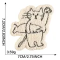 Cute beige kitten towel embroidery self-adhesive patch for DIY crafts, 7x7.2cm size - Style 6