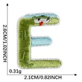 Embroidered letter E patch with green cartoon monster design showing product dimensions - Letter E (2026.5.27)
