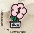 Korean style pink flower embroidery patch with dollar sign and Rich text decoration - Potted Flower Style (2026.4.21) / 1 Piece/Pack (4.7x3.5cm)