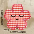 Red and white checkered flower embroidered patch with cute smile face, 2.4 inch size - Red and White Gingham Flower (Style 6) / With Hot Melt Adhesive