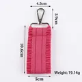 Pink ruffled fabric strap keychain with dimensions and weight 19.14g specifications - Rose Pink