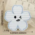 Cute blue striped flower embroidered patch winking face for DIY clothing 6.1x6.2cm. - Blue and White Striped Flower (Style 7) / With Hot Melt Adhesive