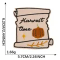 Embroidered cartoon scroll patch Harvest Time with pumpkin and golden wheat details - Harvest Scroll (Harvest time)