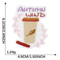 Embroidered coffee cup patch with Autumn Wind text, dimensions 6.1x4.9cm, iron-on accessory - Autumn Wind Coffee (AUTUMN WIND)