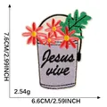 Cartoon flower bucket embroidery patch, dimensions 7.6 x 6.6 cm, 2.54g weight for clothes - Purple Flower Bucket (Jesus vive)