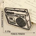 Vintage radio geborduurde patch voor DIY kleding tassen retro design 8cm beige zwart - 7x5.7cm