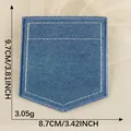 Dark blue denim pocket-shaped iron-on embroidery patch with size measurements - Dark Blue (2026.5.15) / Size 1 (9.7x8.7cm)