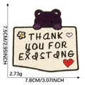 Cartoon purple bear embroidered iron-on patch with 'Thank you for existing' text detail - Purple Bear (THANK YOU FOR EXISTING)