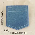 Premium dark blue denim faux pocket iron-on patch with white stitching detail and dimensions. - Dark Blue (2026.5.15) / Size 2 (7x7.7cm)