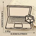 Retro laptop schets geborduurde patch voor DIY tassen en kleding decoratie, 8,3x7,4cm - 8.3x7.4cm