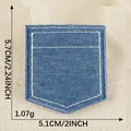 Blue denim pocket embroidery patch, 5.1x5.7cm iron-on decorative appliqué for hats - Dark Blue (2026.5.15) / Size 3 (5.7x5.1cm)