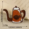 Cartoon coffee kettle embroidery patch, dimensions 5.5x4.1cm for DIY clothing decor - Coffee Pot Style (1) / 1 Piece