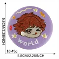 Round purple embroidered patch featuring an anime character head with brown hair - World Purple Base Character (Style 21)