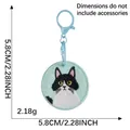 Embroidered circular tuxedo cat keychain with light blue clasp, size 2.28 inches - Tuxedo Cat Style (1) / 5.8cm
