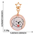 Bestickter runder Schlüsselanhänger mit Hundemotiv und Sternenverschluss, 5,8 cm - Malteser Stil / 1 Stück