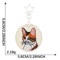 Bestickter Katzenkopf-Schlüsselanhänger, 5,8 cm runder Haustier-Anhänger Dekoration - Glückskatze Stil / 1 Stück