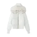 Doudoune courte blanche haut de gamme avec capuche en fausse fourrure et fermeture éclair chic - Blanc