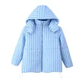 Giacca imbottita con cappuccio a righe blu e bianche con collo alto per donna alla moda - Taglia S / Top / A Righe Blu Chiaro