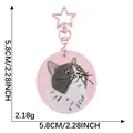 Geborduurde roze katten sleutelhanger met sterclip, 5,8 cm diameter meting weergave. - Grijs-witte Kat Stijl