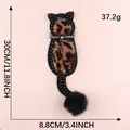Leopard print cat embroidered patch with beaded edge and fluffy tail, 30cm size - Leopard Cat (E4L-B-2-3)