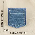 Dark blue denim faux pocket iron-on embroidered patch for clothing and accessories - Dark Blue (2026.5.15) / Size 4 (3.7x3.4cm)