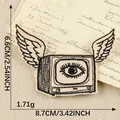 Vintage retro schetsstijl gevleugelde televisie geborduurde patch voor DIY 8,7x6,6cm - 8.7x6.6cm