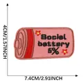 Pink embroidered social battery 6 percent cartoon patch with dimension markings - Social Battery (Social battery 6%)