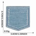 Denim faux pocket embroidered patch for DIY apparel accessories, measuring 3.4 x 3.7 cm - Milk Bottle Style