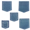 Dark blue denim faux pocket embroidery iron-on patch for clothing decoration - 5 Pieces/Pack