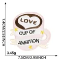 Pink embroidered coffee cup patch 'Cup of Ambition' heart design iron-on patch - Ambition Heart Cup (LOVE CUP OF AMBITION)