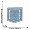 Denim blue fake pocket embroidery patch for DIY garments, size 2x2.2cm details - 5* Hot Melt Adhesive