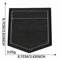 Black denim faux pocket embroidered patch with white stitching and measurement details - Faux Pocket (9.7x8.7cm) / Black