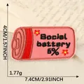 Geborduurde Social Battery 5% patch in roze voor kleding en tassen, 7,4x4cm - 7.4x4cm