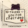 Borduurwerk paarse beer patch met Thank You For Existing tekst, 7,8x7,5 cm groot - 7.5x7.8cm