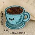 Teal blue cartoon coffee cup embroidered patch for DIY crafts on shoes and bags - Smiley Coffee Cup Style (10)