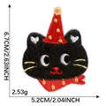 Cute cartoon black cat towel embroidery patch featuring a party hat and scarf detail - Party Black Cat Style (1*Self-Adhesive)