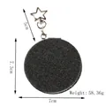 Mini circular denim makeup mirror with star keychain and measurements - Folding Makeup Mirror / Black