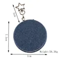 Blue denim mini folding makeup mirror with silver star keychain, compact 7cm size - Folding Makeup Mirror / Dark Blue